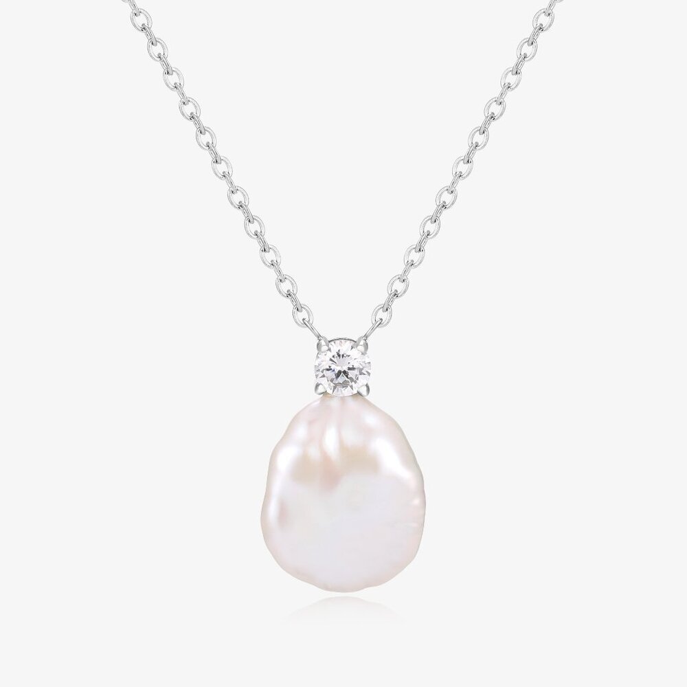 Elegant Simple One Zircon Design Pearl Necklace